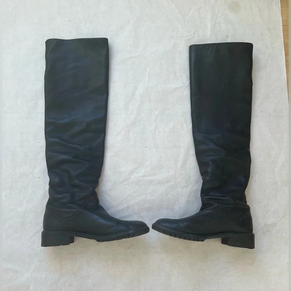 Stuart Weitzman Over the knee Boots Black Leather Pull On Round Toe Size 8.5 M